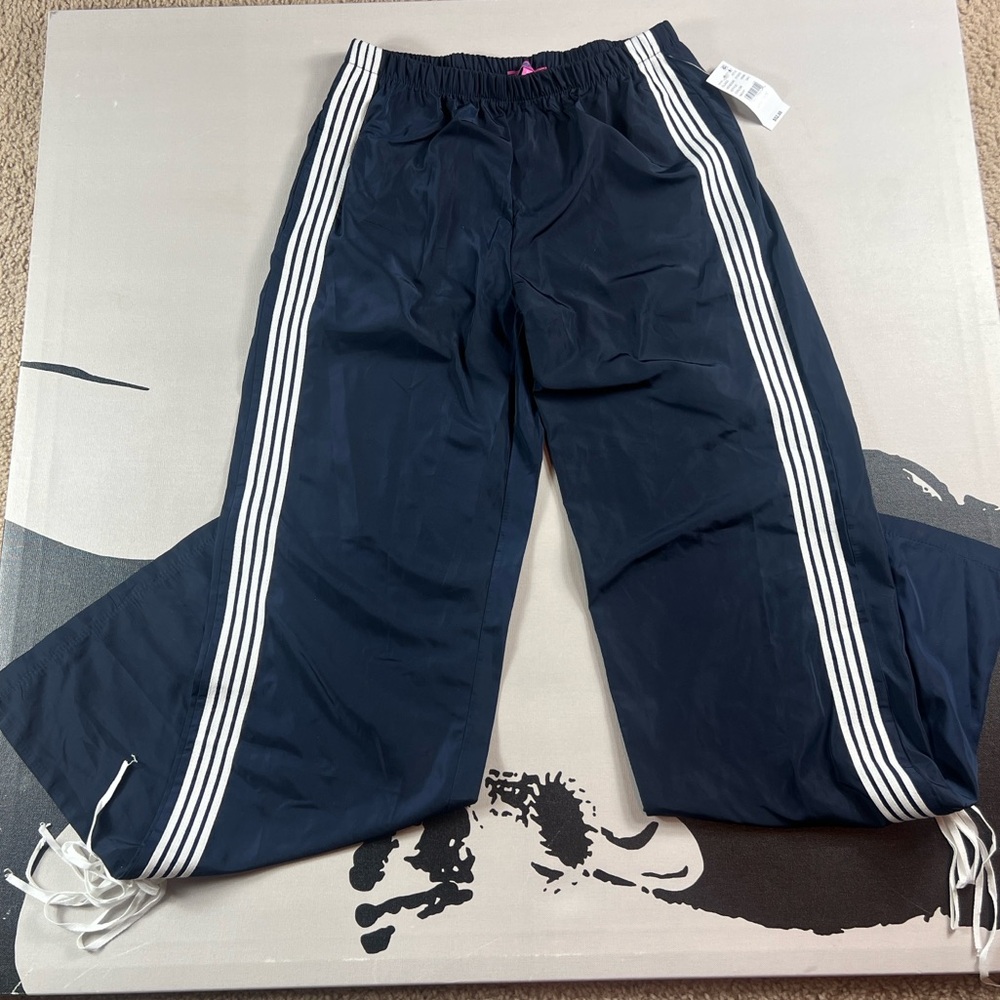 Edikted Navy Track Pants with White Stripes